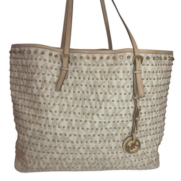 Michael Kors Handbags - Michael Kors Jet Set Vanilla Studded Tote Bag